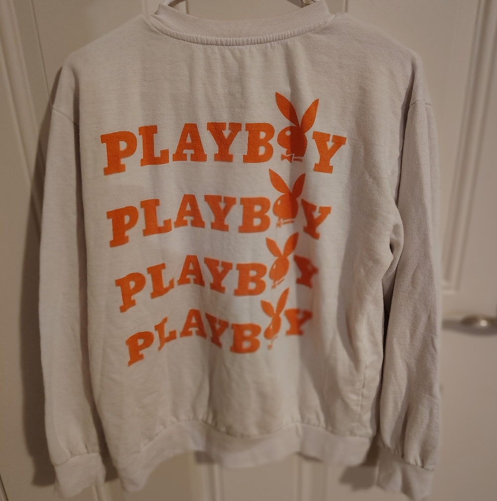 PLAYBOY Size Medium White Sweatshirt with Orange Stacked Logo